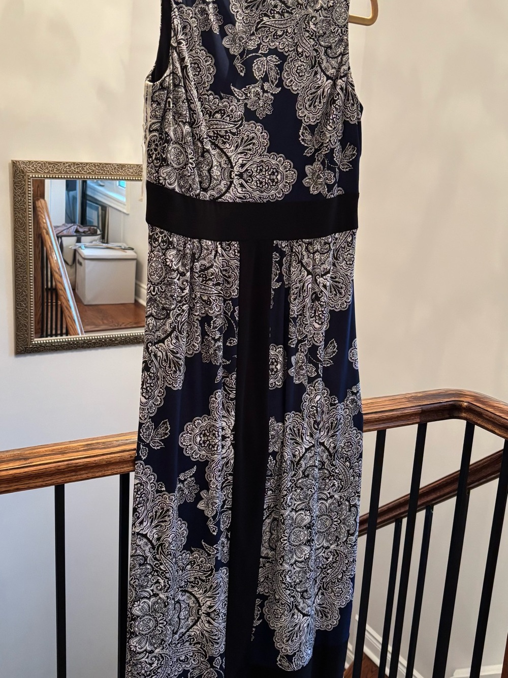 Navy, Black & White Paisley Sleeveless Maxi Dress